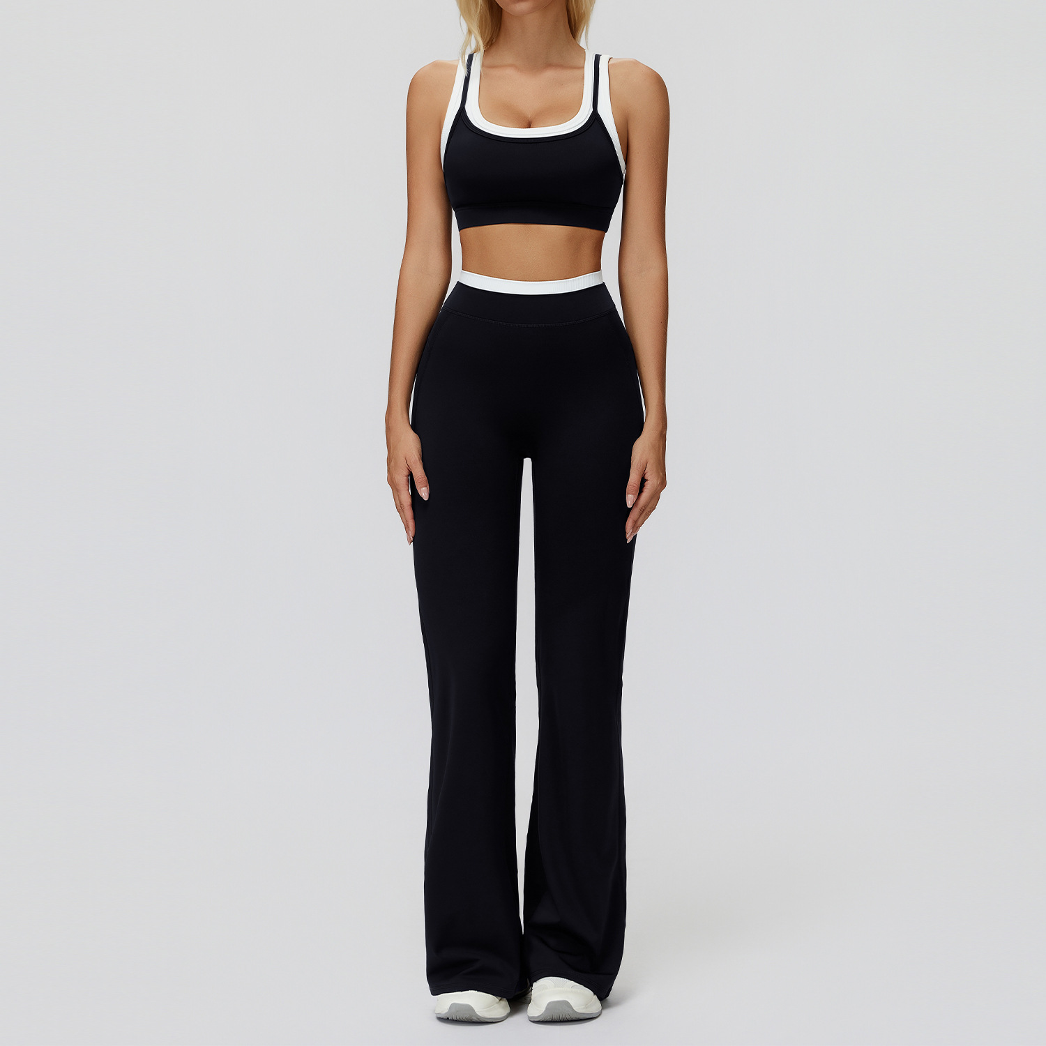 Black Flare Yoga Outfit: High Waist Bell Bottoms & Sleeveless Tank, Tall Friendly